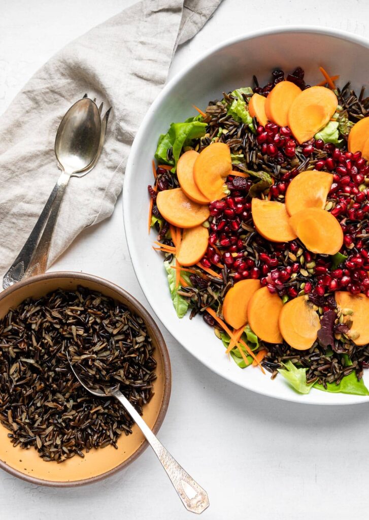 Wild rice holiday salad with extra wild rice on side
