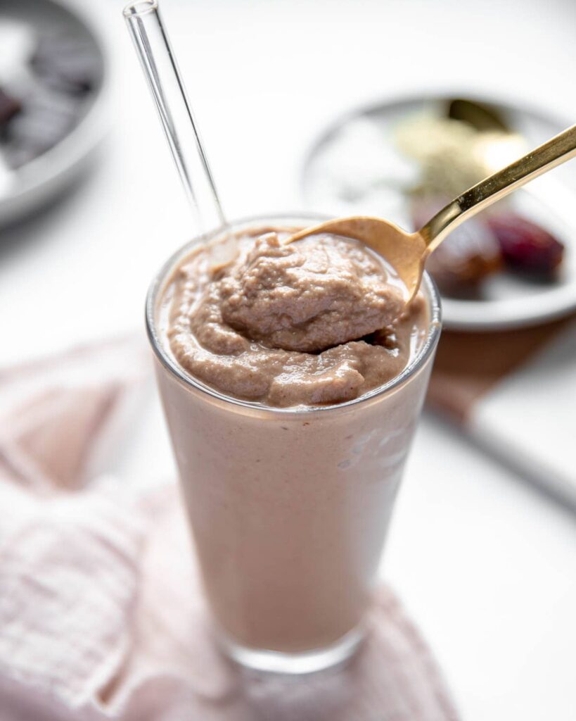 Chocolate Hemp Seed Thickshake on spoon 