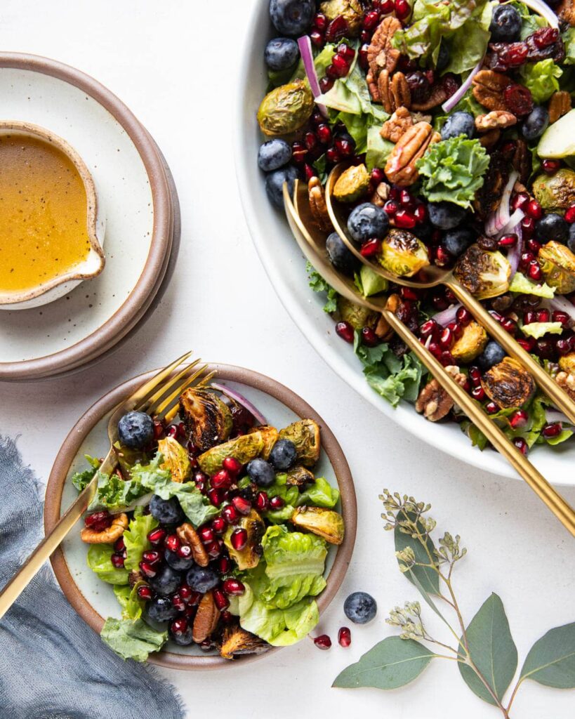 maple roasted brussels sprouts salad served on a plate